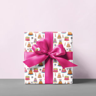 Pink Birthday Cakes Pattern Wrapping Paper