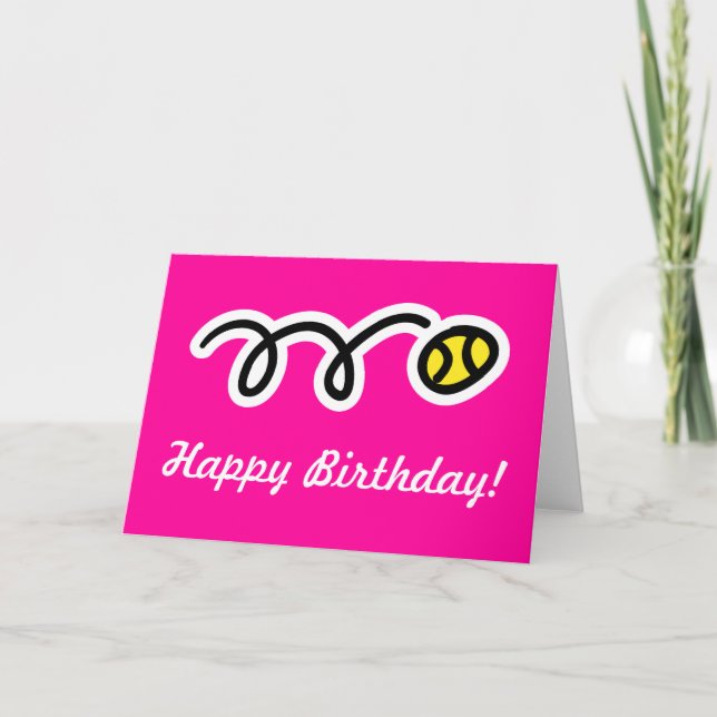 Pink birthday card for female tennis players (Front)