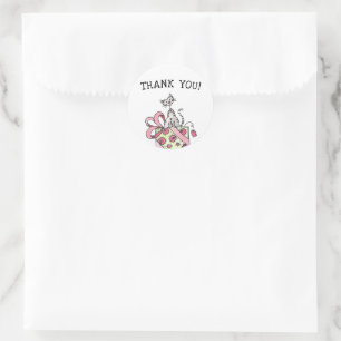 Pink Birthday Cat  Thank You Classic Round Sticker