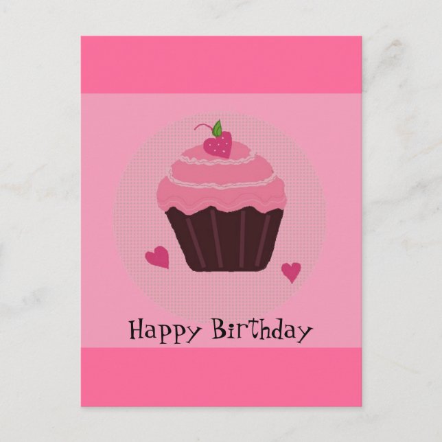 Pink Birthday Cupcake Postcard (Front)