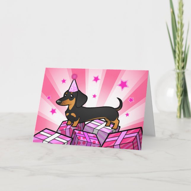 Pink Birthday Dachshund (smooth coat) Card (Front)