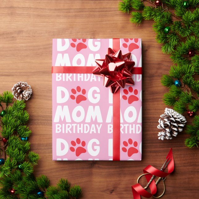 pink birthday dog mum  wrapping paper (Holiday Gift)
