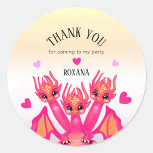 Pink Birthday Dragon Classic Round Sticker