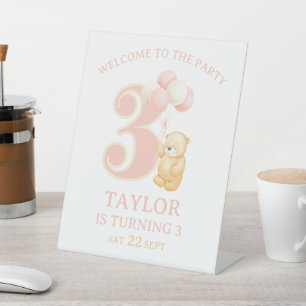 Pink Birthday Girl 3 years Custom Welcome sign