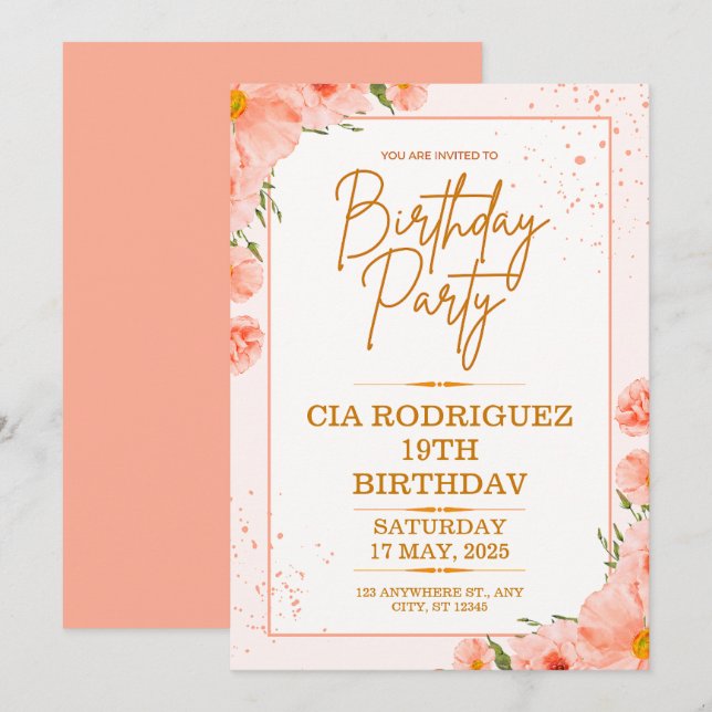 pink birthday invitation  (Front/Back)