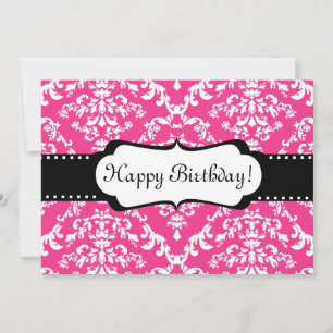 Pink Birthday Invitation Cute Damask Sweet 16