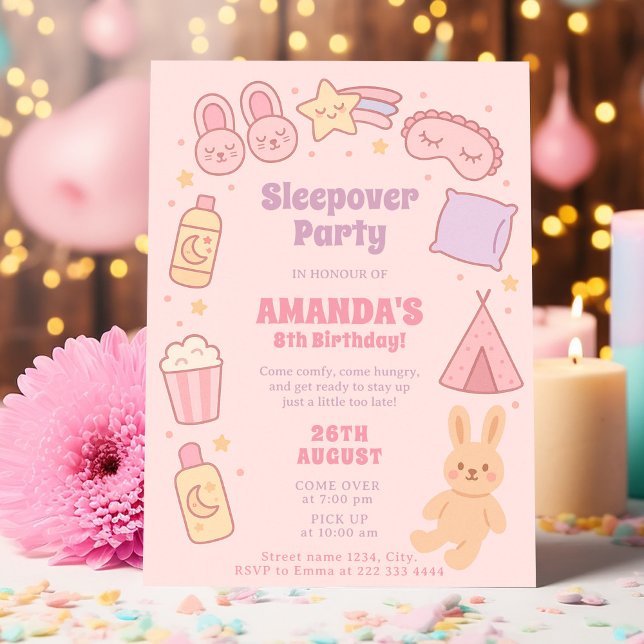 Pink Birthday Look for Sleepover Fun Invitation (Creator Uploaded)
