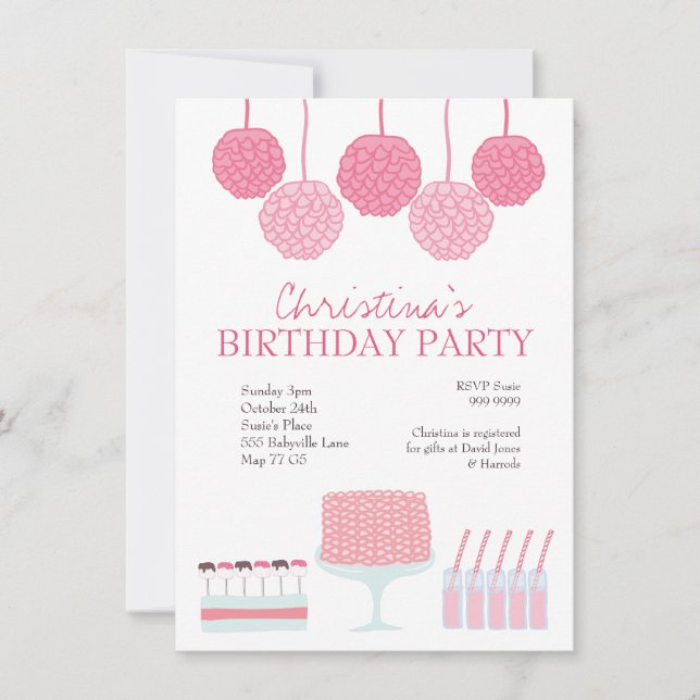 Pink Birthday Party Candy Dessert Table Invite (Front)