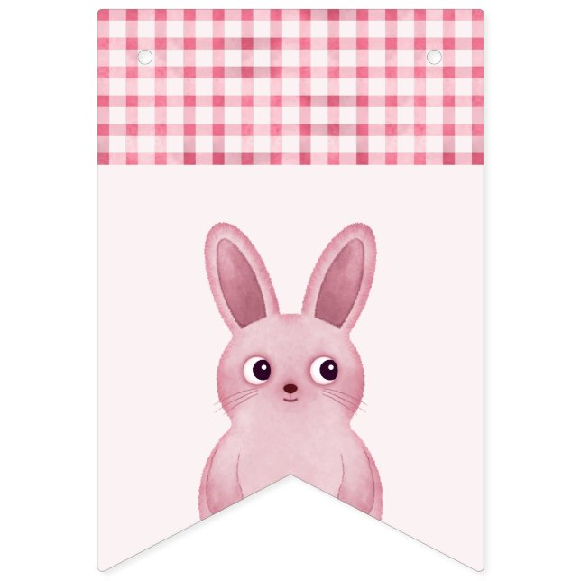 Pink birthday party for baby girls with bunny bunting  (First Flag)