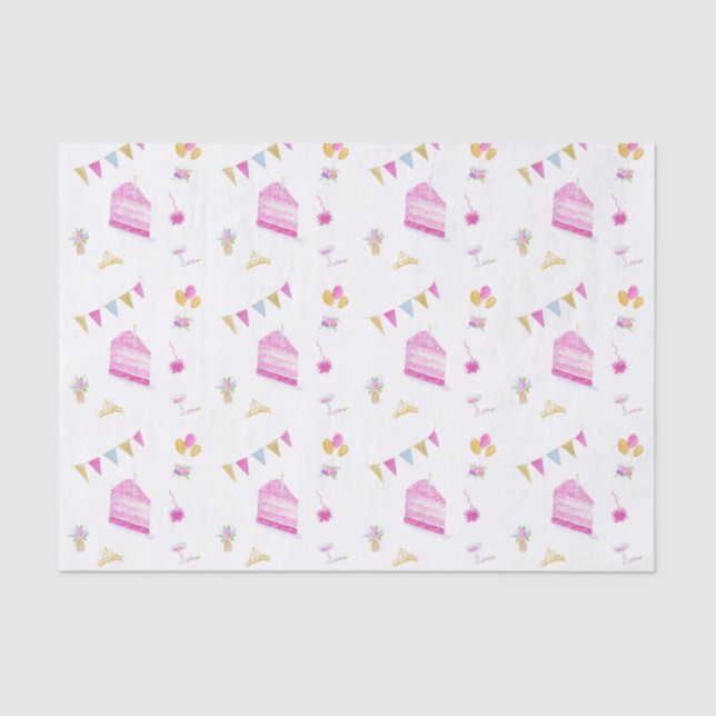 Pink Birthday Pattern With Champagne And Tiara Tissue Paper (Front)