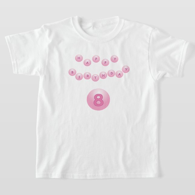 Pink Birthday Ping Pong Balls Age 8 T-Shirt (Laydown)