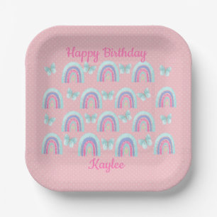 Pink Birthday Rainbows, Butterflies & Polka Dots Paper Plate
