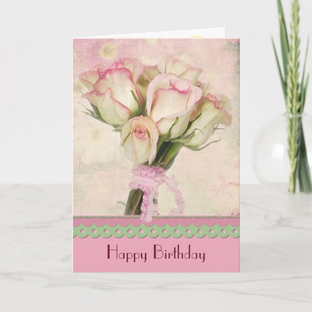 Pink Birthday Rose Bouquet Card (Front)