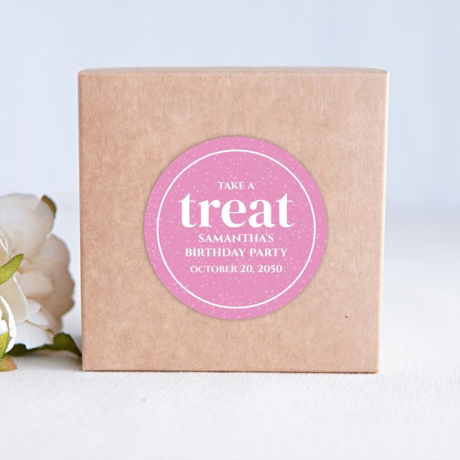 Pink Birthday Simple Minimalist Modern Treat Classic Round Sticker (Creator Uploaded)