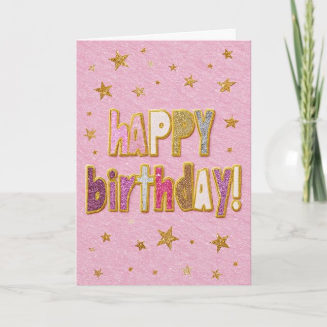 Pink Birthday Stars Card (Front)