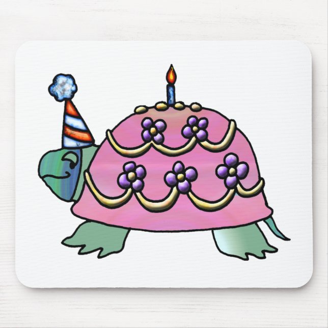 Pink Birthday Turtle Mouse Mat (Front)