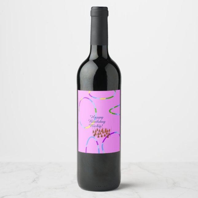 Pink Birthday Wine Label (Front)