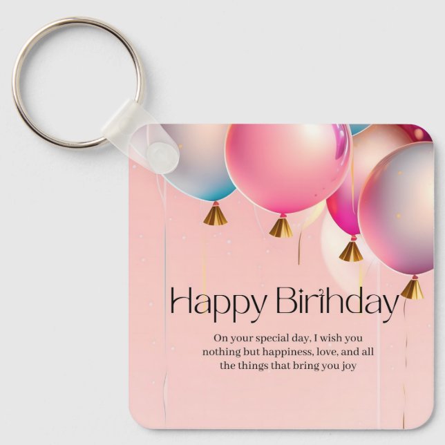 Pink Birthday Wishes Key Ring (Front)