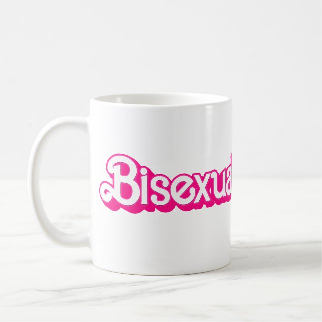 Pink Bisexual Pride Word Coffee Mug (Left)