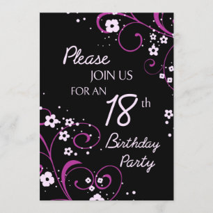 Pink Black 18th Birthday Party Invitation Card
