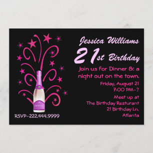 Pink & Black 21st Birthday Invitation