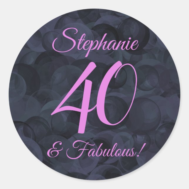  Pink Black 40 and Fabulous Birthday Favour Classic Round Sticker (Front)