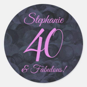 Pink Black 40 and Fabulous Birthday Favour Classic Round Sticker