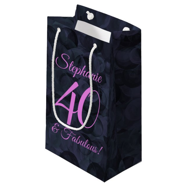 Pink Black 40 and Fabulous Birthday Party Small Gift Bag (Front Angled)