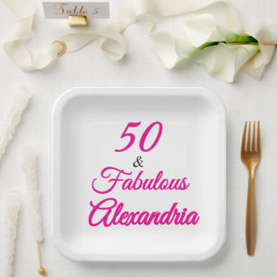 Pink Black 50 & Fabulous 50th  Birthday  Paper Plate