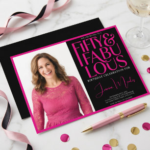 Pink Black 50 & Fabulous Elegant Birthday Invitation