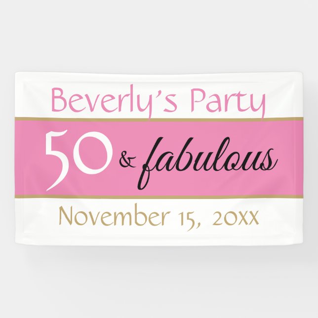 Pink Black 50 & Fabulous Typography 50th Birthday Banner (Horizontal)