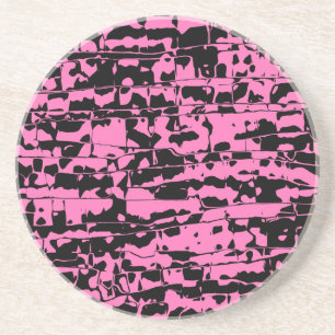 Pink & Black Abstract Crackle Coaster