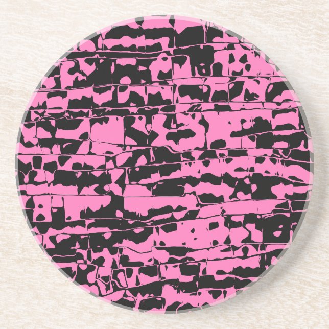 Pink & Black Abstract Crackle Coaster (Front)