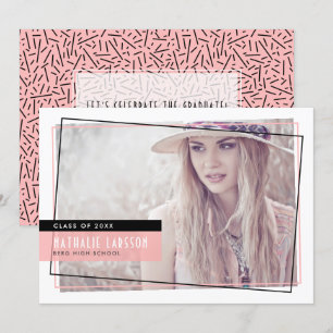 Pink & Black Abstract Frame Photo Graduation Invitation