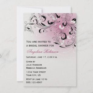 Pink Black Abstract Swirls Bridal Shower Invitatio Invitation