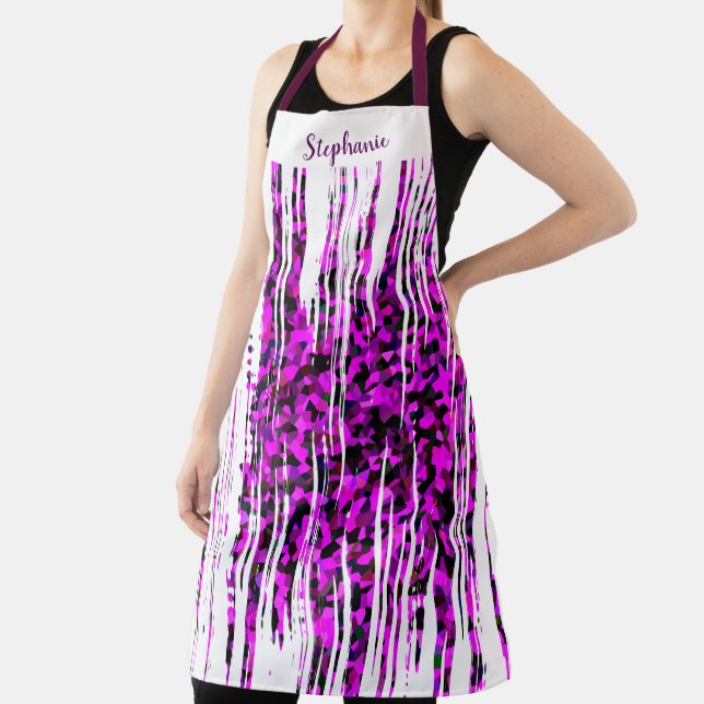 Pink Black Abstract Wave Patterns White Monograms Apron (Insitu)