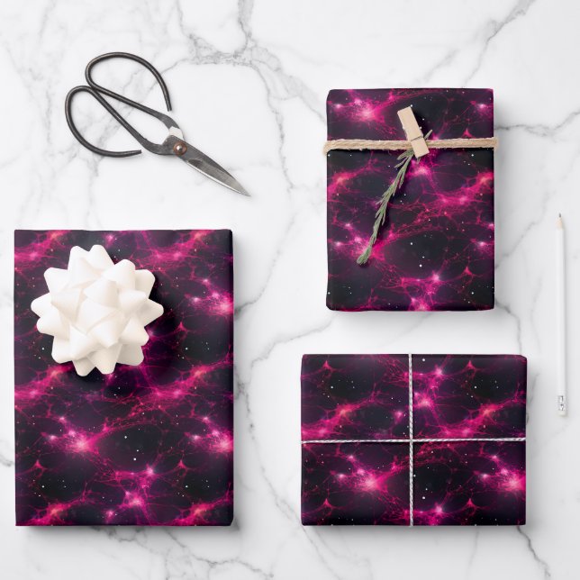 Pink & Black Abstract Wrapping Paper Sheet (Front)