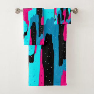 Pink, Black, and Blue Abstract Art Print   Bath Towel Set