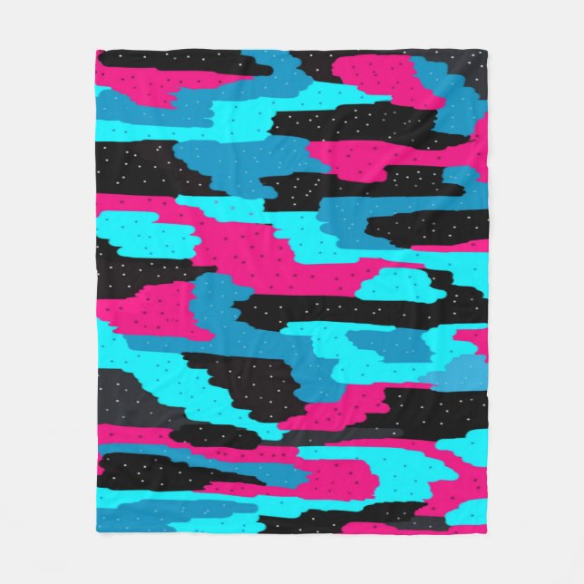 Pink, Black, and Blue Abstract  Fleece Blanket (Front)