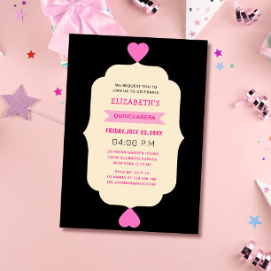 pink black and creme colorful quinceañera  invitation