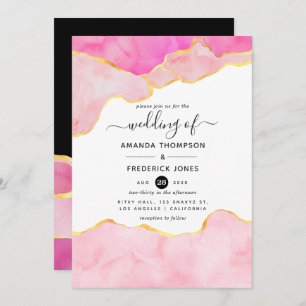 Pink, Black and Gold Agate Wedding Invitation
