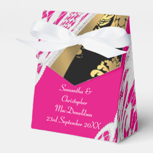 Pink black and gold damask white lace wedding favour box
