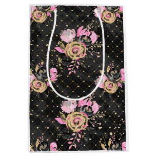 Pink, Black and Gold Floral Gift Bag