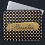 Pink, Black and Gold Foil Polka Dot Name Laptop Sleeve<br><div class="desc">Pink,  Black and Faux Gold Foil Polka Dot Pattern  with Gold Paint Stripe Elegant Monogram Computer Case. This case can be customised to include your full name with a beautiful handwritten black script.</div>