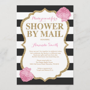 Pink Black and Gold Glitter Baby Shower by Mail Invitation