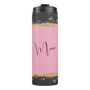 Pink, Black and Gold Glitter Thermal Tumbler