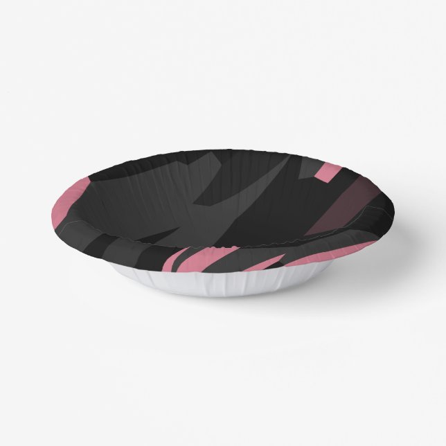 pink black and grey abstract paper plate (Angled)