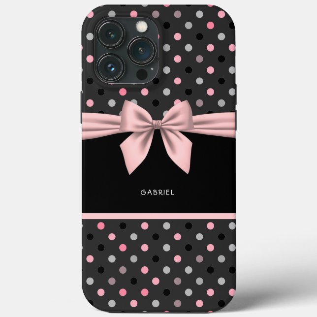 Pink Black and Grey Bow Pink and White Striped Cas Case-Mate iPhone Case (Back)