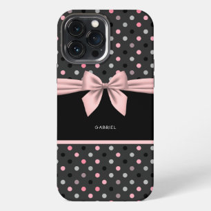 Pink Black and Grey Bow Pink and White Striped Cas iPhone 13 Pro Max Case