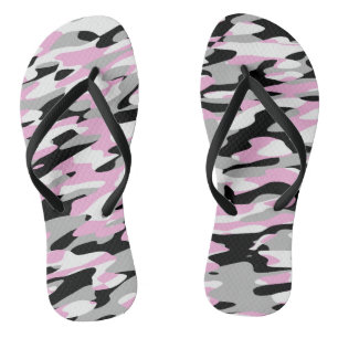 pink black and grey camo abstract flip flops